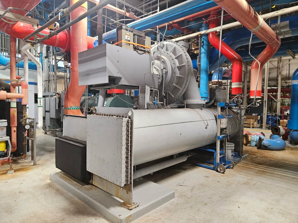 Owner-authorized photograph of a large industrial chiller prepared for buyer evaluation